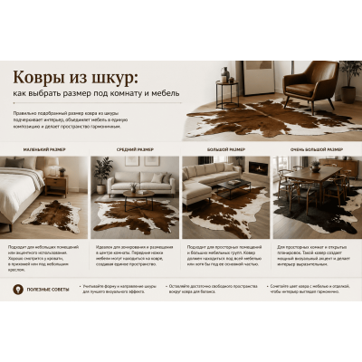 Ковры из шкур: как выбрать размер под комнату и мебель