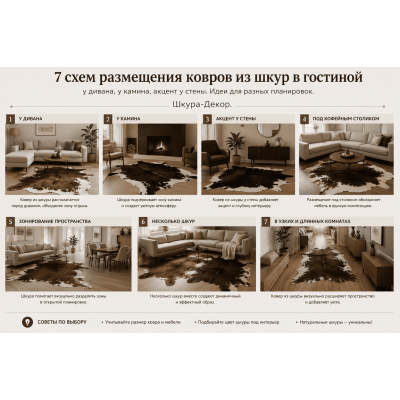 Ковры из шкур в интерьере гостиной: 7 рабочих схем размещения